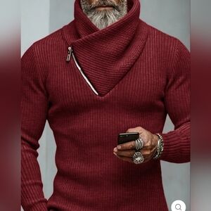 Coofandy Wine Red Asymmetrical Zip-Up Sweater